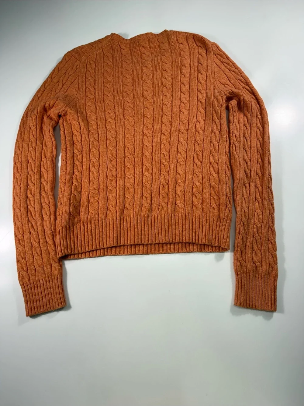 J. Crew Cashmere Cotton Blend Orange Cable-Knit Crewneck Sweater